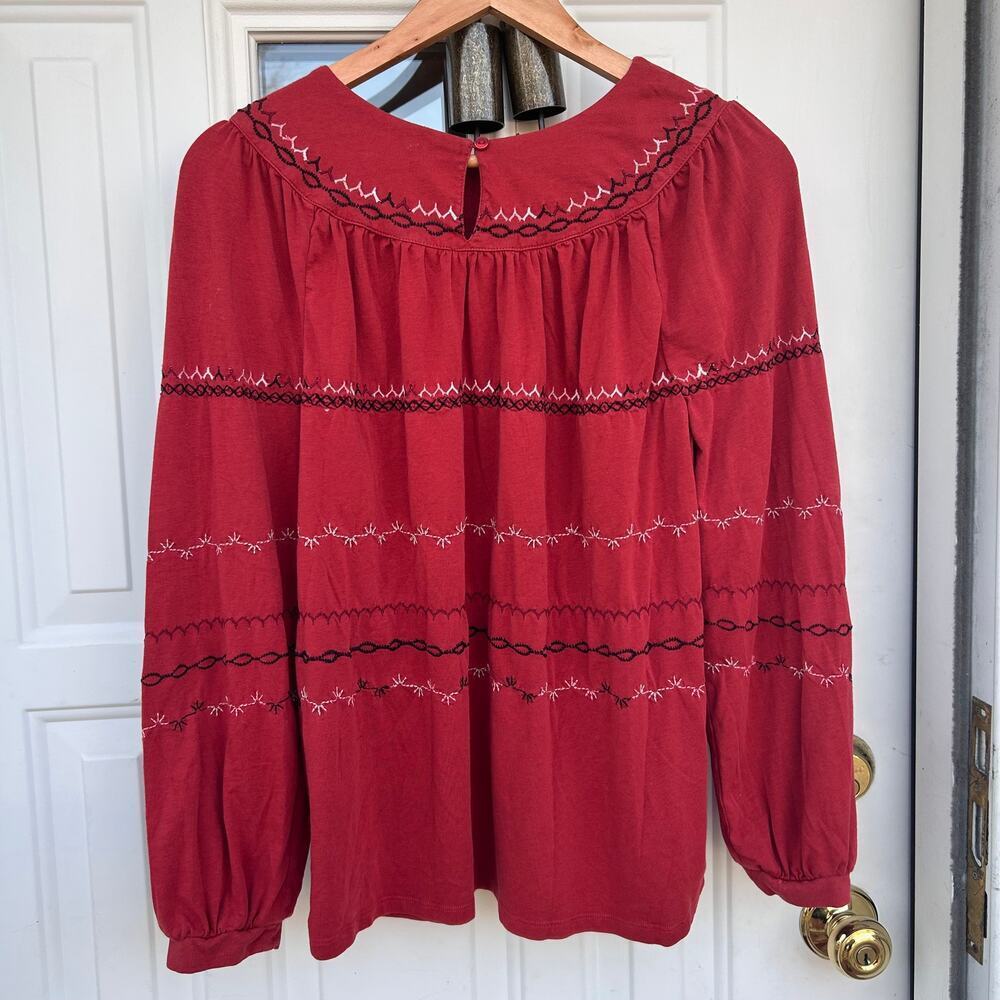 Garnet Hill Dahlia Burnt Orange Boho Embroidered Long Sleeve Top Blouse Small - Picture 6 of 7
